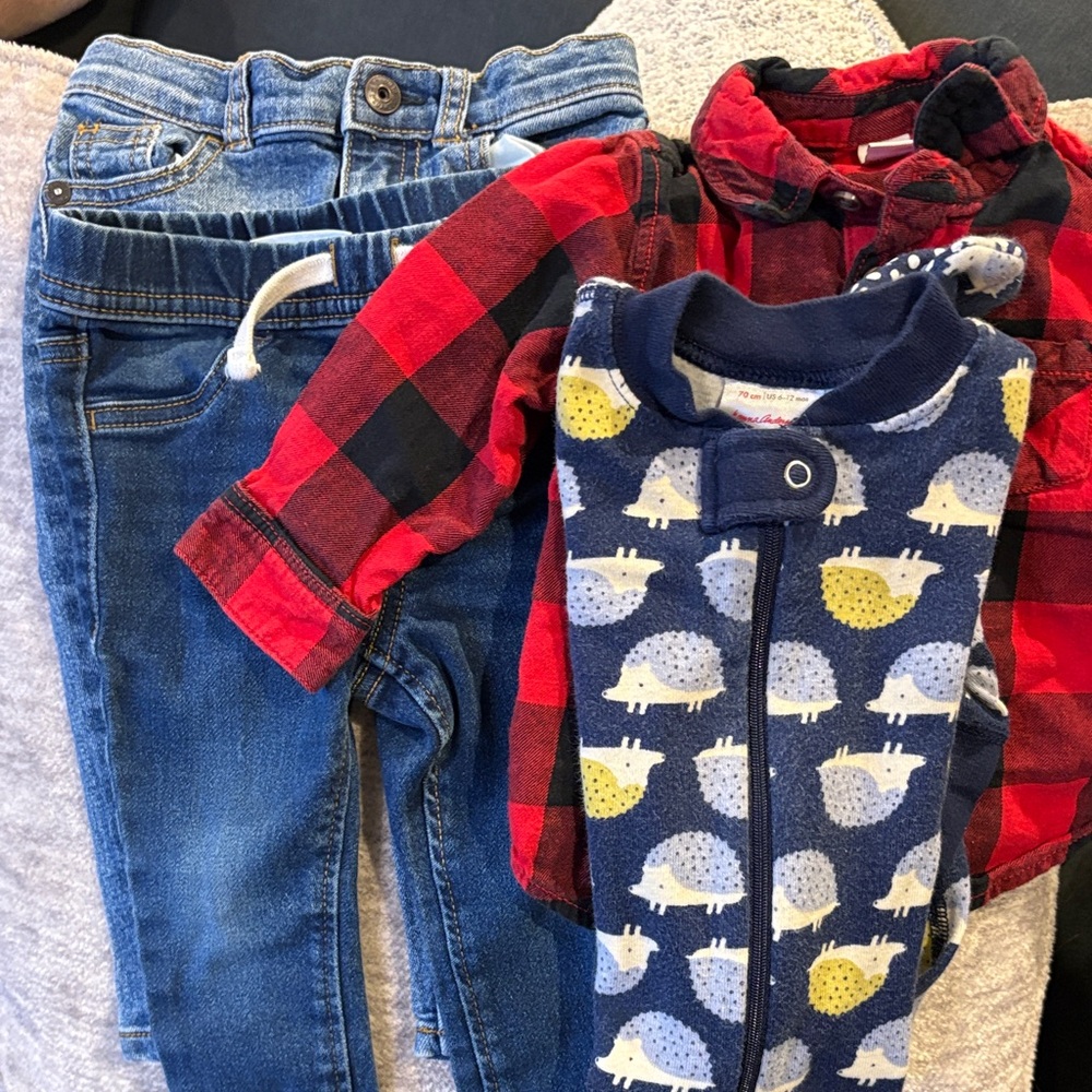 Plaid Shirt and Hedgehog Onesie Set